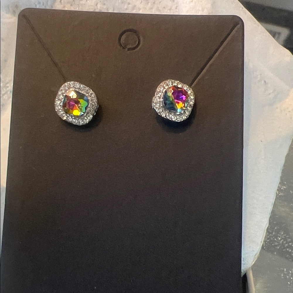 Silver tone rounded-square Multicolor Stud Earrings